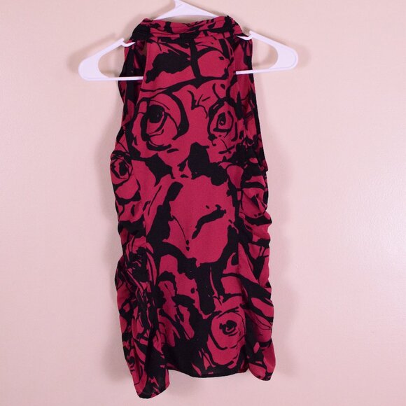 Express Women's Pink & Black Floral Ruffle Sleeveless Top Party Club Cocktail M - Picture 6 of 9